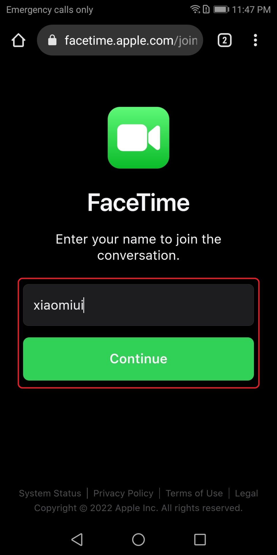 FaceTime on Android