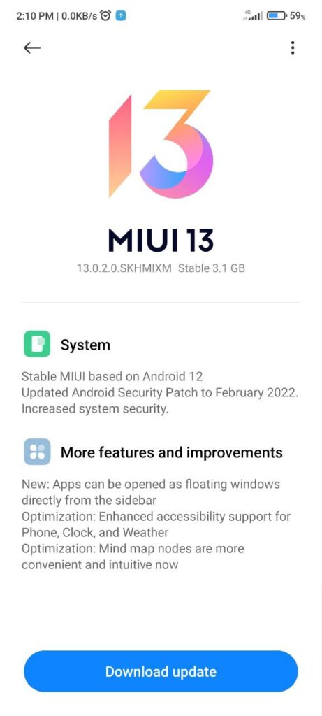 POCO F3 Android 12 based MIUI 13 update changelog