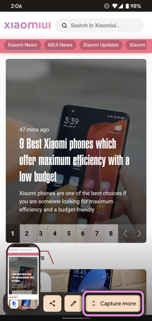 Android 12 Scrolling Screenshot Feature