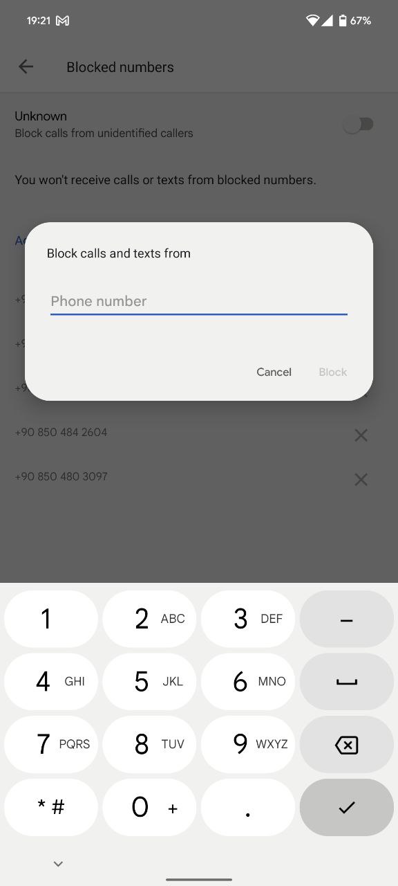Block phone numbers