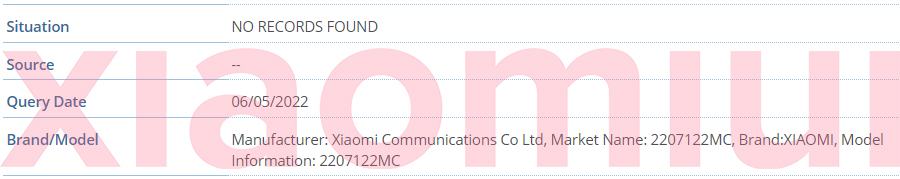 Xiaomi 12S Pro Dimensity 9000 Edition IMEI registration