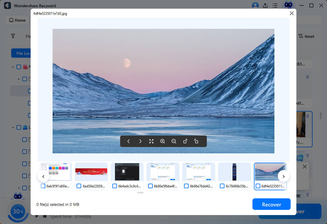 Previewing recoverable photos before restoring